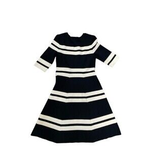 Eliza J Black And White Sweater Dress Knit 3/4 Sleeves Clew Neck A-Line